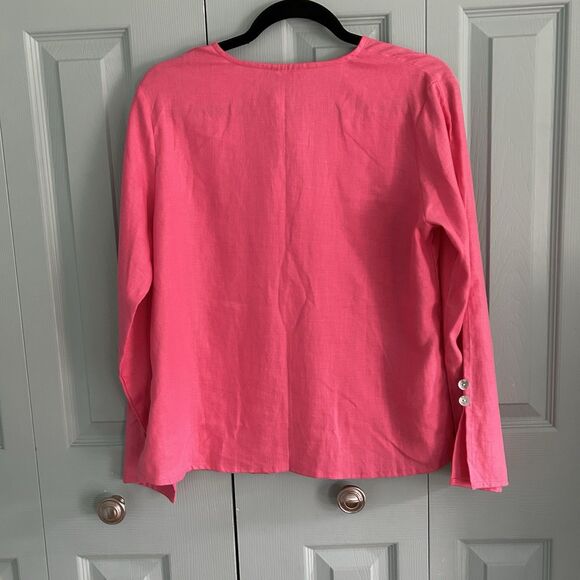 Toofan Womens Linen Pink V-Neck Tunic Blouse Small Relaxed Lagenlook Coastal - Picture 10 of 11